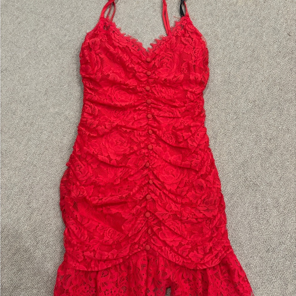 For Love And Lemons Vibrant Red Lace Dress